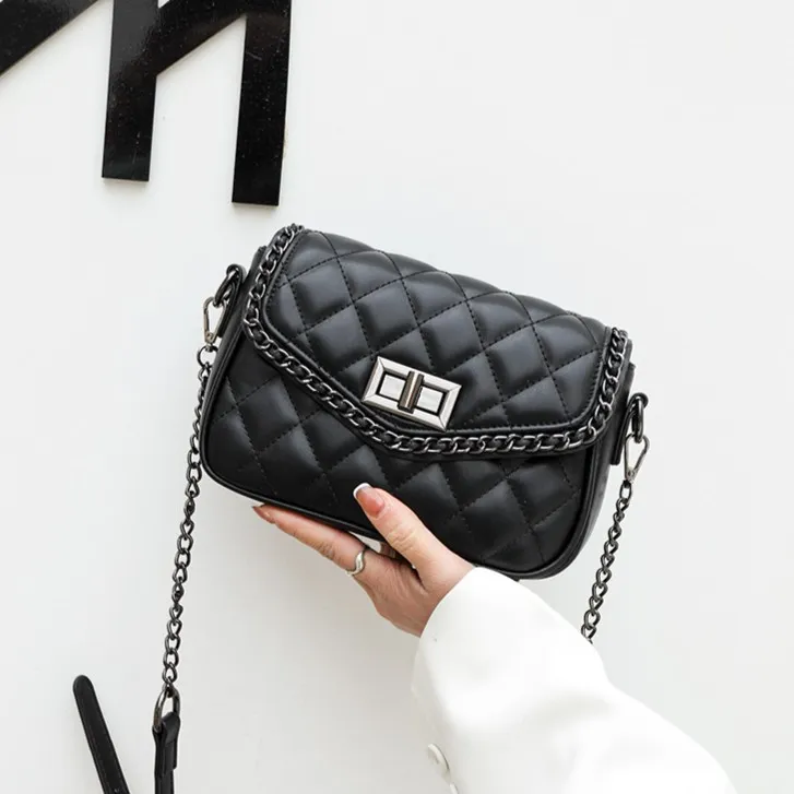 2025新款简约质感小方包洋气小包包小香风菱格链条包单肩斜挎包
