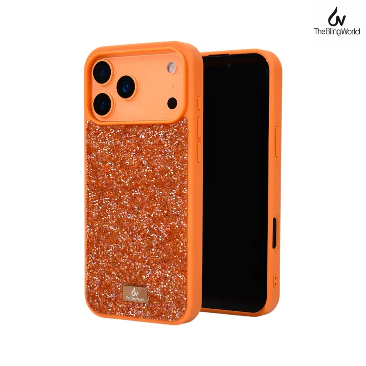The Bling World奢华满钻适用于iPhone17promax 爱马仕橙色手机壳