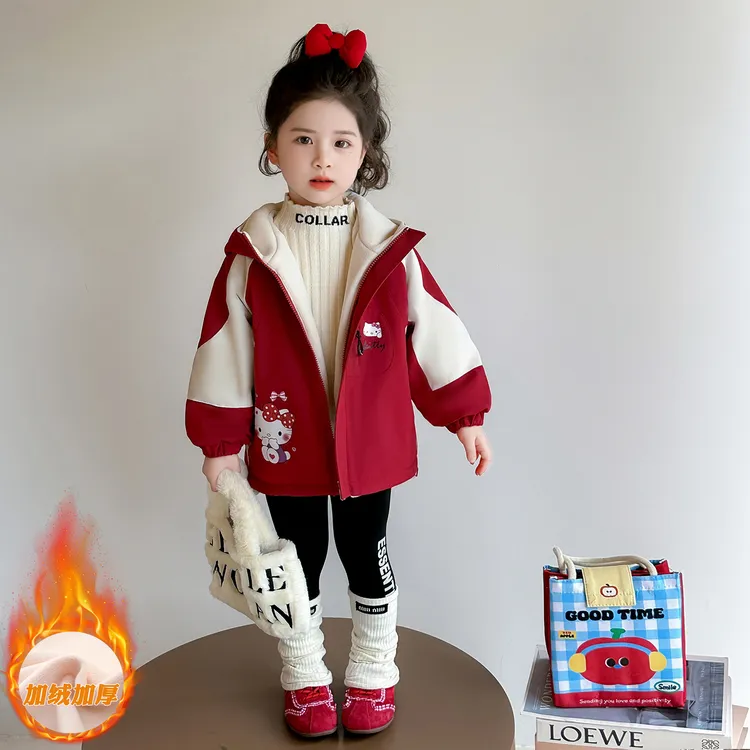 女童加绒外套秋冬季2025新儿童两面穿冲锋衣洋气宝宝冬装加厚上衣