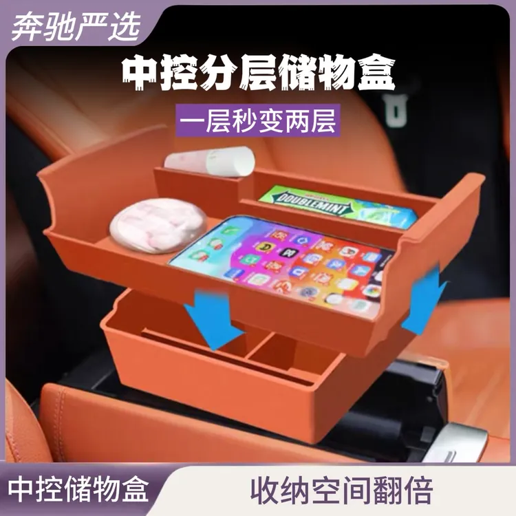 适用23-26款奔驰GLC/C级/E级扶手箱储物盒中控保护垫车内装饰用品
