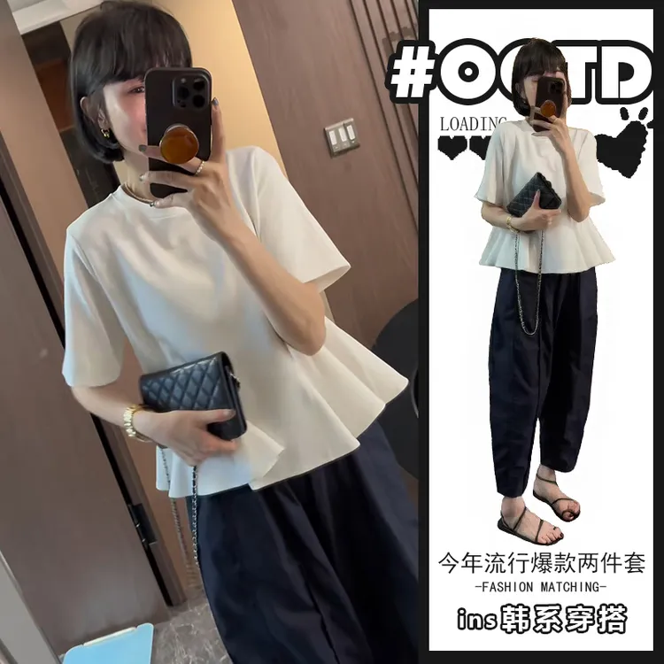 高级感小洋装套装女2025夏季新款纯色洋气减龄上衣时尚宽松休闲裤