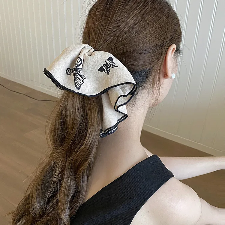  复古蝴蝶印花大肠发圈2025新头绳优雅气质高级感马尾发饰女