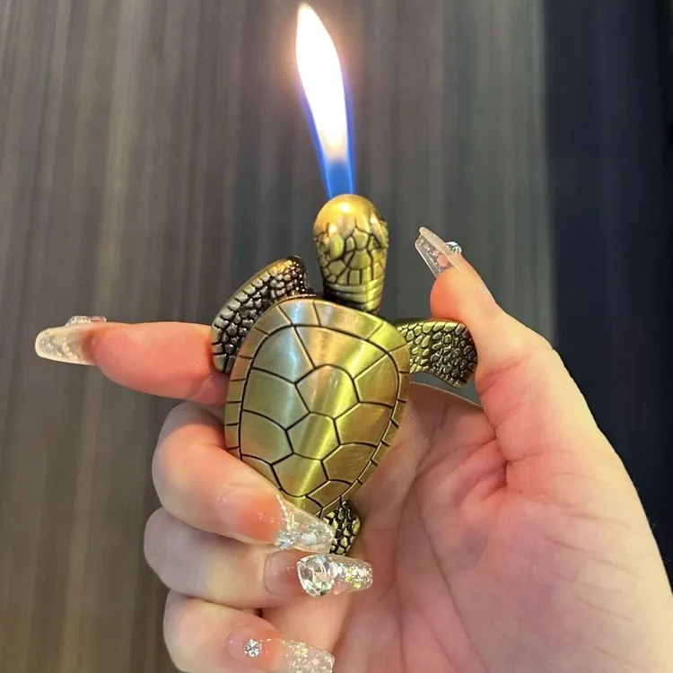 招财进宝乌龟打火机高颜值创意个性解压旋转充气直冲火机潮流摆件