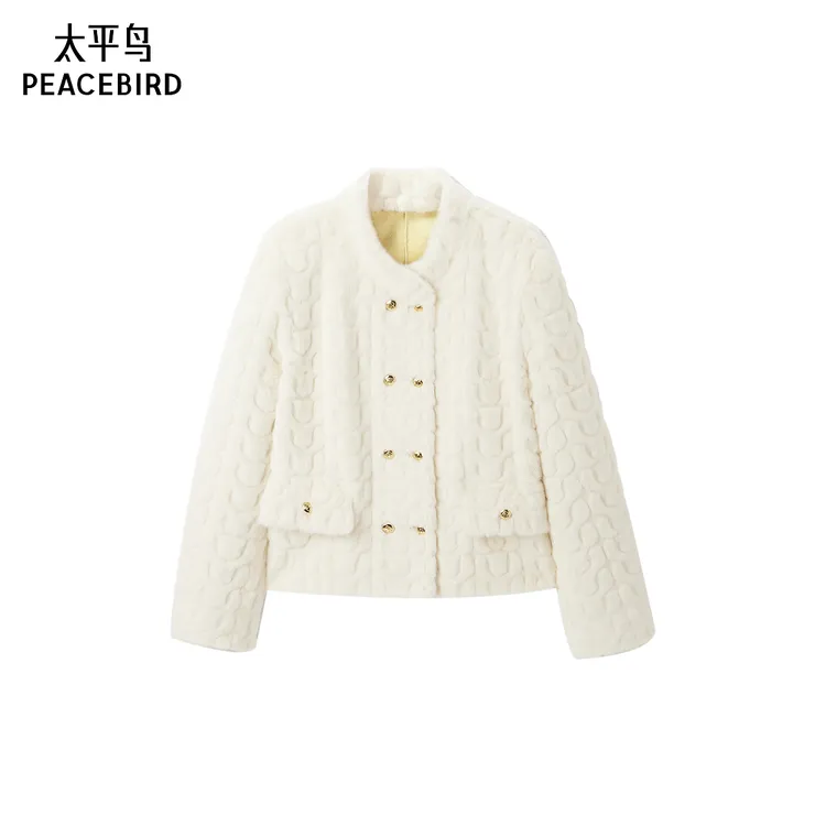 太平鸟小立领冬季氛围感显瘦保暖双排扣环保外套A1AEE432K