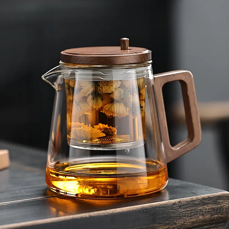 系艺生活办公室玻璃飘逸杯一键茶水分离家用耐高温泡茶壶高端茶具商品图