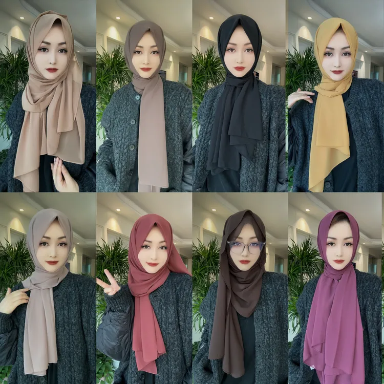 高品质美拉德色系雪纺长巾（配盒针）