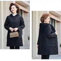 9017黑色时尚百搭纯色休闲连帽中长款女士棉服