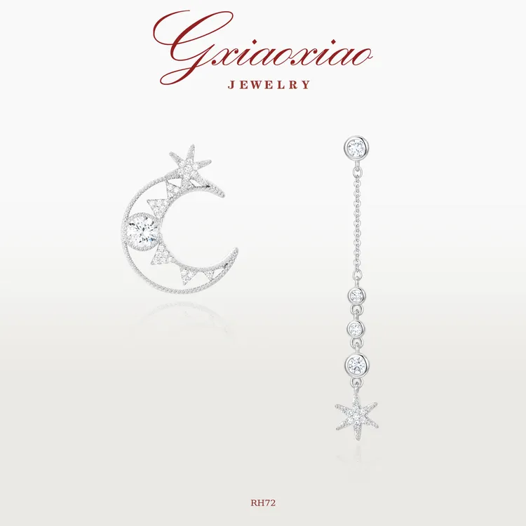 G XIAOXIAO 镀K金 气质高级轻奢百搭六芒星月亮流苏耳环 RH72