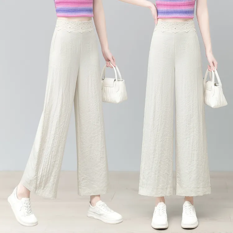 九分亚麻裤子女夏季薄款2025新款今年流行妈妈女裤高腰休闲阔腿裤