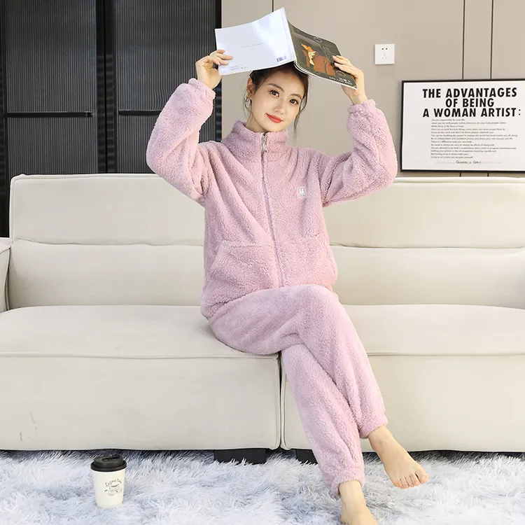YY225睡衣女情侣冬季加绒时尚保暖卡通长袖休闲宽松家居服两件套