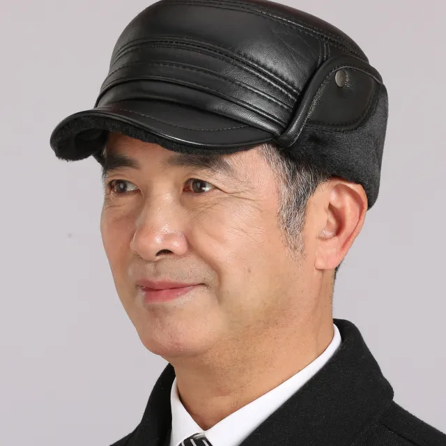 中老年帽男冬季真皮帽子男士老人帽户外男帽牛皮保暖冬棉帽雷锋帽