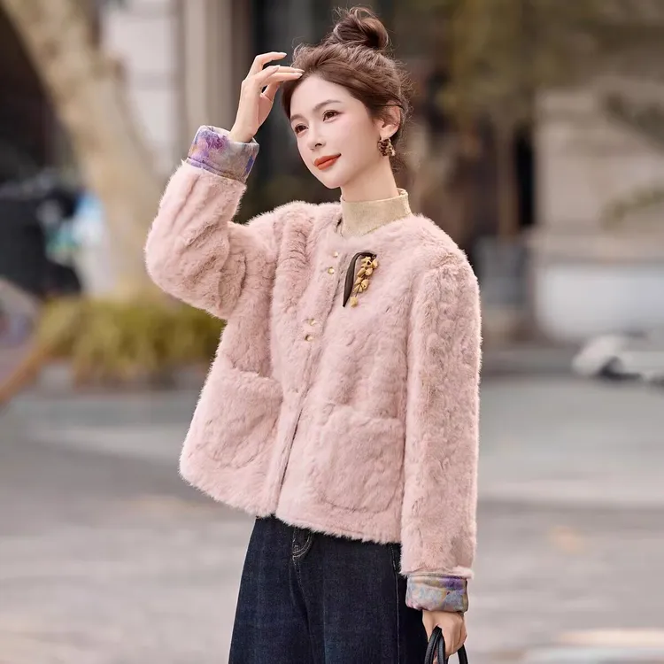 小香风气质两面穿环保皮草外套女2025冬季百搭洋气减龄羊羔毛棉服