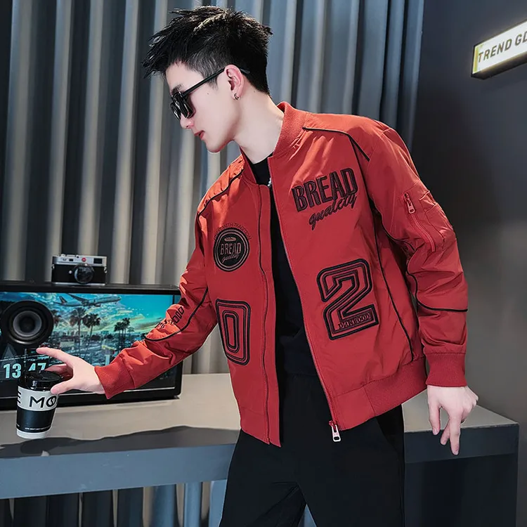 春秋季刺绣字母潮牌痞帅外套男款休闲百搭男装2025新款修身夹克男