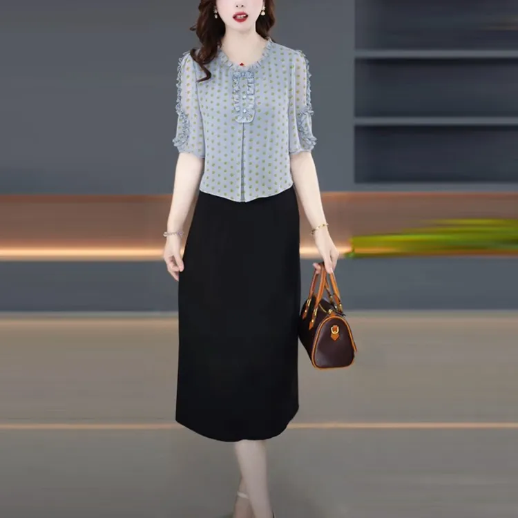 琉璃丝轻奢时髦女装2025夏季新款时尚洋气波点优雅假两件连衣裙子