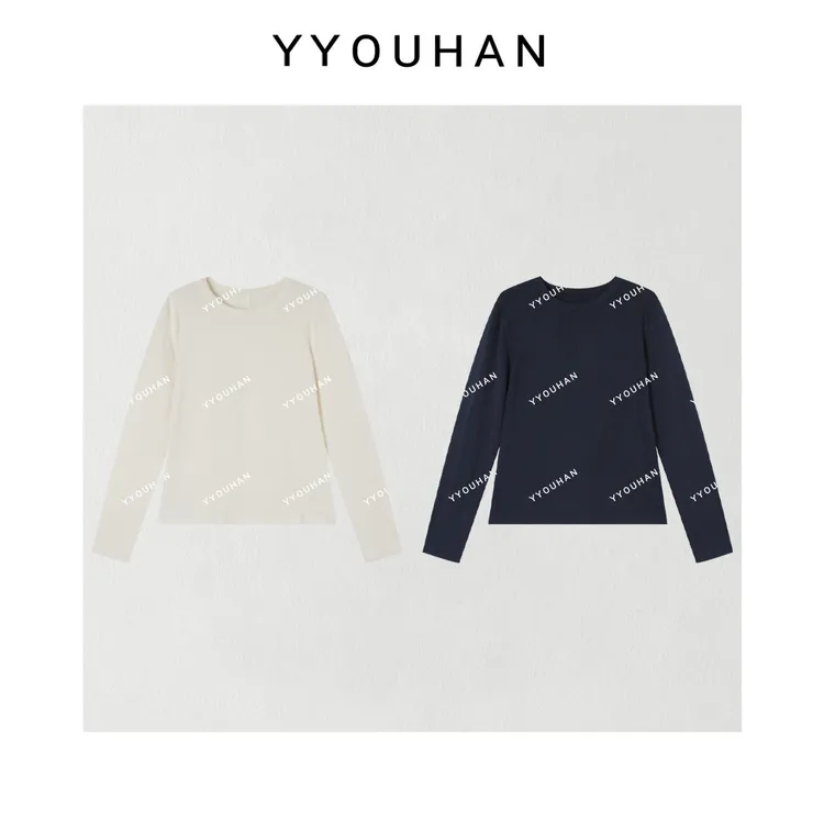 YYOUHAN 2025新款小众设计极简风鱼骨走线女款圆领t恤 2509C5425