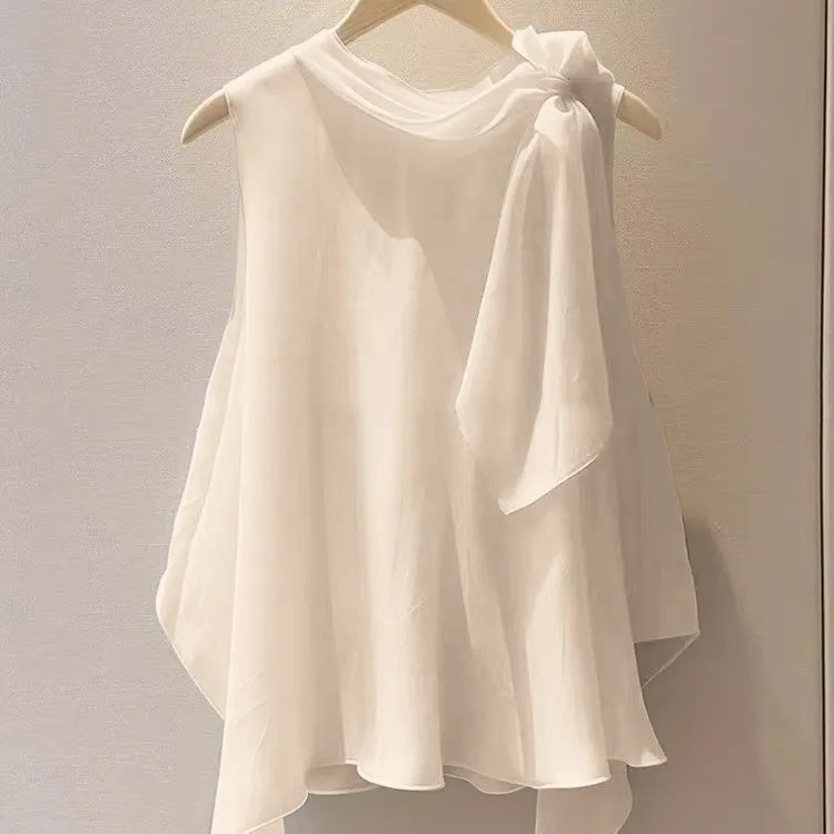 独特漂亮洋气高端别致小衫法式小上衣杏色无袖衬衫2025新款女夏季