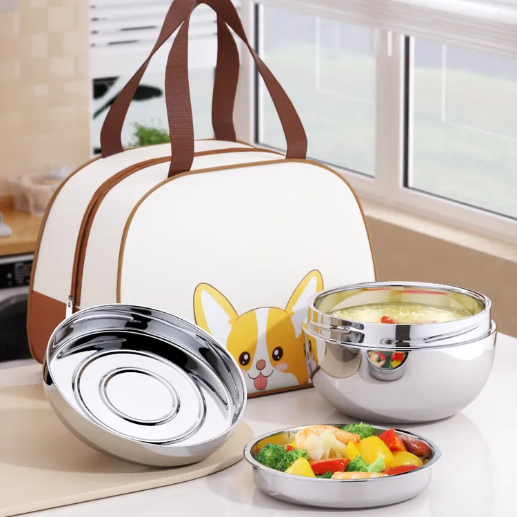 不锈钢饭盒学生上班族便携式饭盒食堂打饭碗便当盒双层防烫带提手