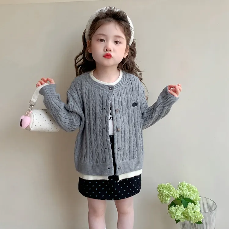 女童秋季2025时尚洋气休闲百搭儿童韩版气质中小童假两件毛衣开衫