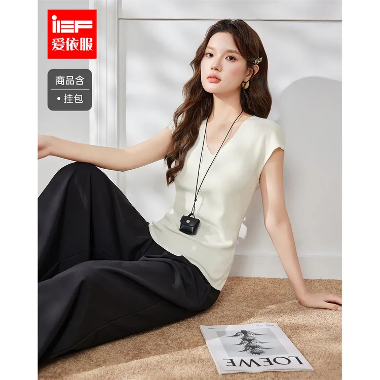 IEF/爱依服2025夏季新款简约通勤修身气质感显瘦毛织上衣流光风