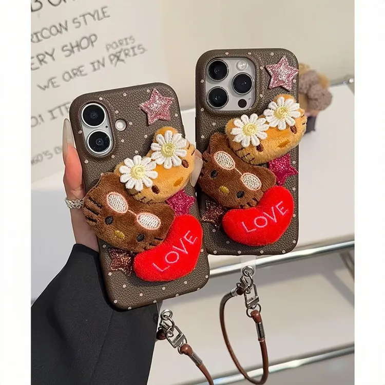 秋冬复古美拉德KT猫适用苹果17promax手机壳iPhone15/16挂绳13女