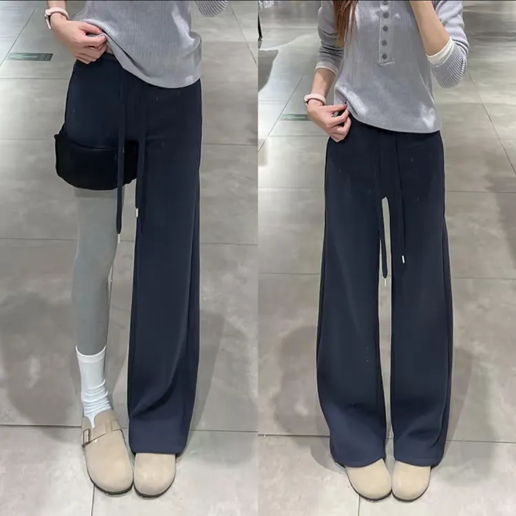 显瘦加绒运动裤女2025秋冬新款高腰休闲宽松舒适阔腿抽绳直筒裤子