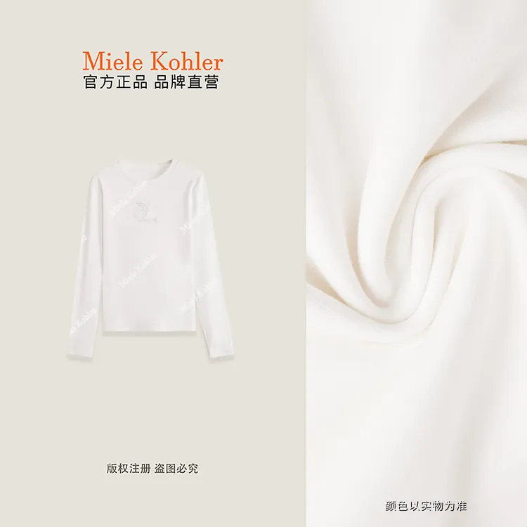 【绒白梦境】秋冬重工刺绣加烫钻长袖T恤MKAQ81827【澳门小源同款】