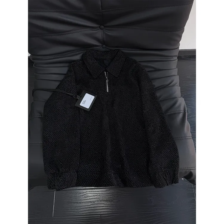 美式复古满天星半拉链卫衣男冬季加绒加厚小香风雪尼尔polo领外套