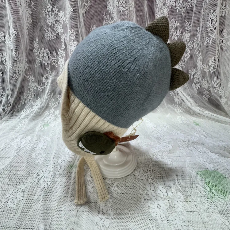 儿童韩系恐龙护耳帽毛线帽秋冬季韩版宝宝保暖帽针织帽时尚百搭帽