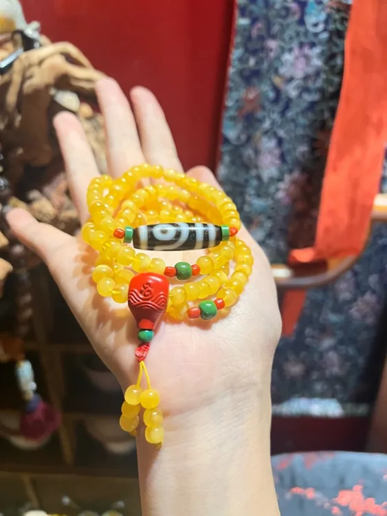 非金属珐琅项链 项链（两眼108金绞黄蜜珊红砂）