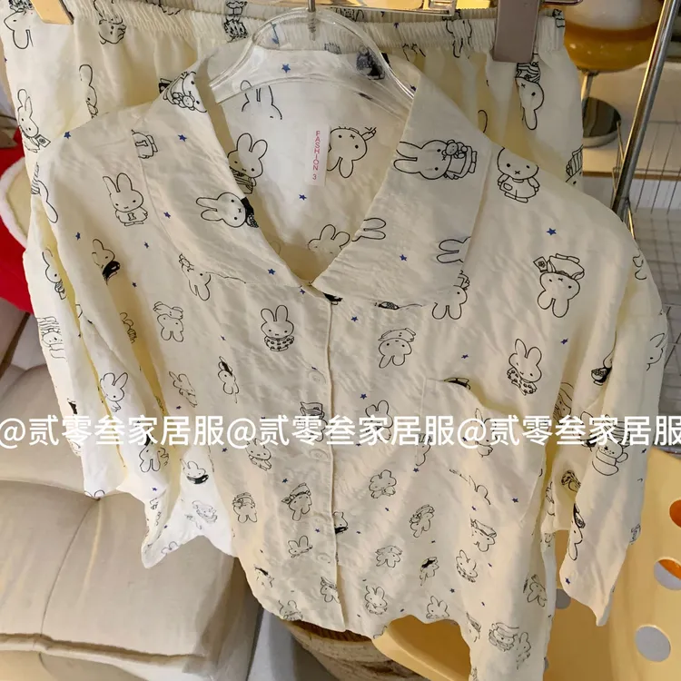 日系ins米菲兔萌物夏季睡衣可爱满印童趣短袖短裤卡通家居服套装