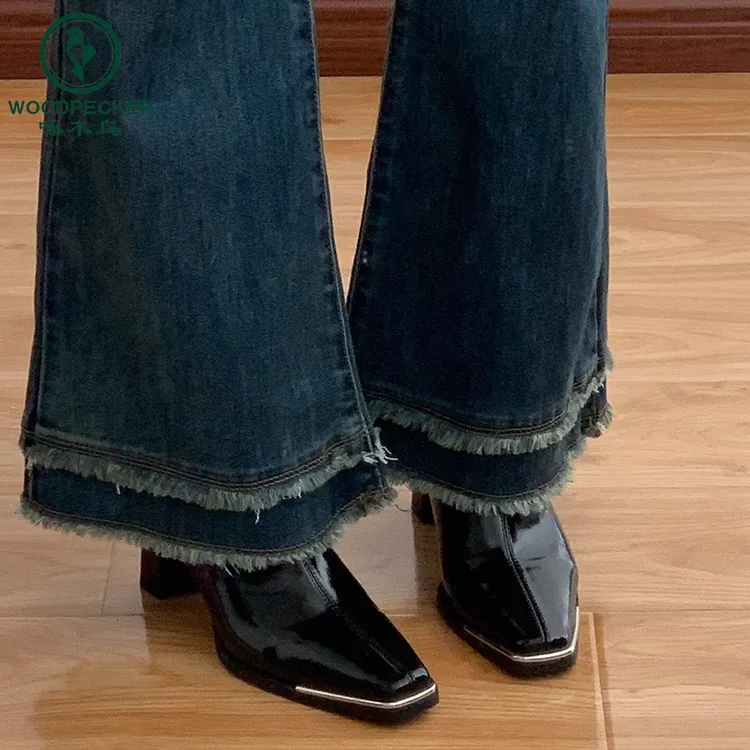 啄木鸟肯豆同款金属头短靴女粗跟漆皮马丁靴高跟鞋短筒瘦瘦靴冬