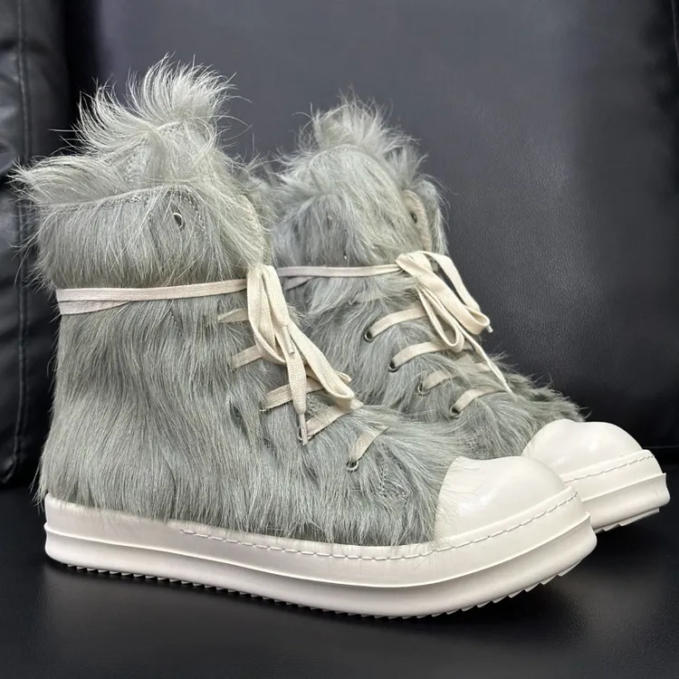 ro鞋真皮马毛高帮休闲鞋男秋冬暗黑风厚底增高时尚潮流百搭板鞋女