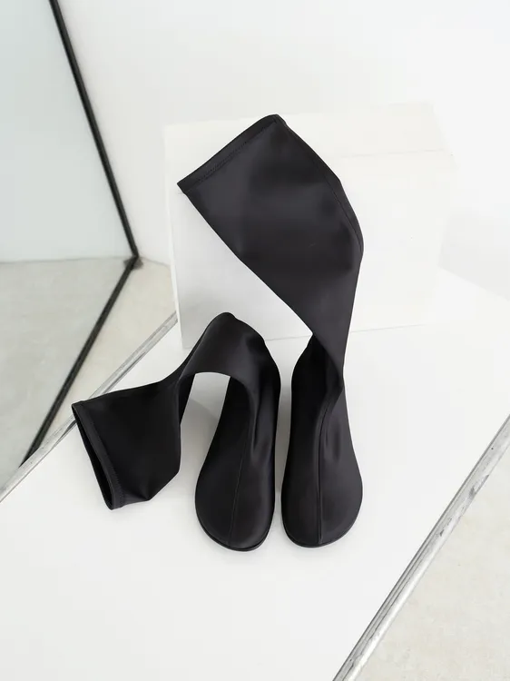 InkingPot彭姐 复古小方头平底弹力靴女包腿瘦瘦靴高筒扁头鸭嘴靴