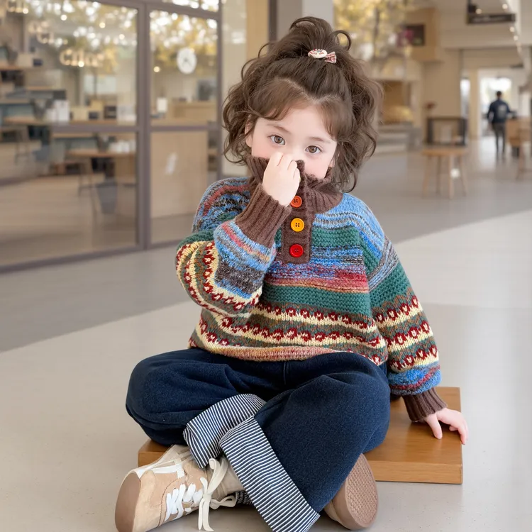 女童厚毛衣外穿2025新款洋气儿童冬装套头爆款女宝宝高领针织毛衣