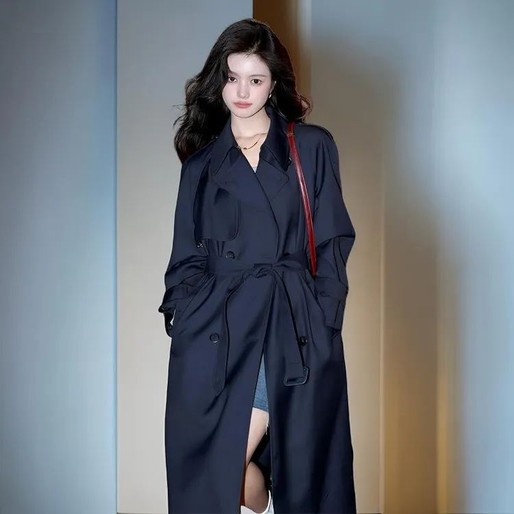 时尚外套风衣年轻妈妈宽松中长2025秋季新款翻领气质大码遮卡其色