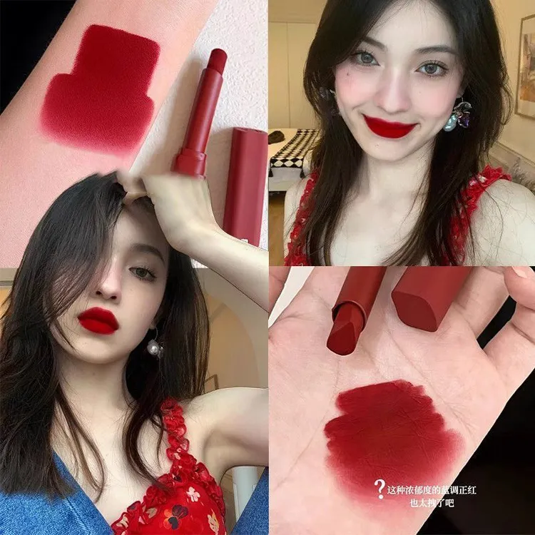 明艳千金复古炸场红!复古正红色优雅磨砂口红哑光雾面唇釉唇泥