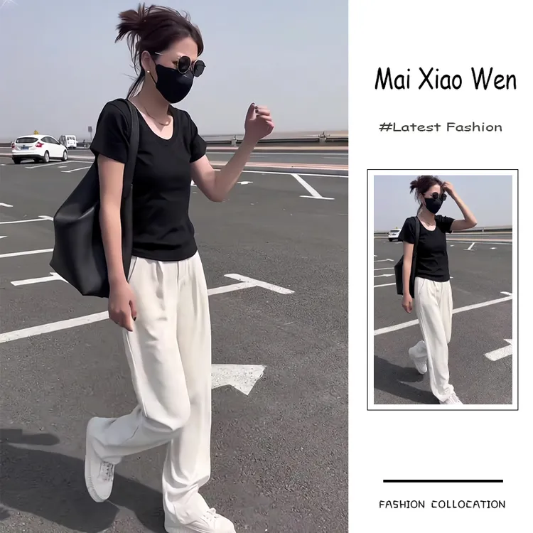 夏季流行穿搭一整套新款2025韩系慵懒风时尚短袖上衣休闲裤两件套