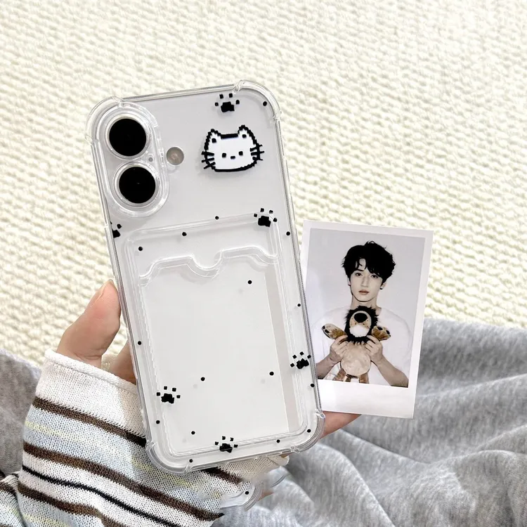 卡包壳像素猫适用于苹果16promax手机壳15保护壳14卡通13新款12软