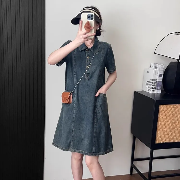 夏季薄款宽松慵懒风显瘦遮肚子牛仔连衣裙女2025新款今年流行爆款