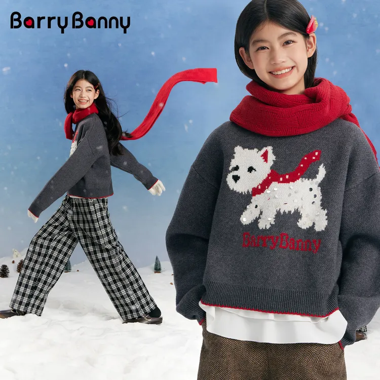 BarryBanny女童毛衣洋气时髦2025新款秋冬中大童针织衫上衣8024