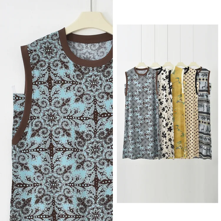 【绵绸连衣裙】法式夏季人造棉绵绸薄款女士圆领无袖休闲时尚连衣裙