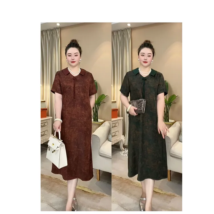 【萱画高定系列】洋气妈妈精致翻领三分袖高级显瘦V领时尚连衣裙669