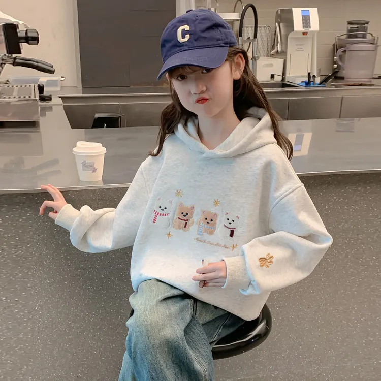 女童加绒连帽卫衣秋冬装2025新款洋气儿童上衣大童冬季一体绒加厚