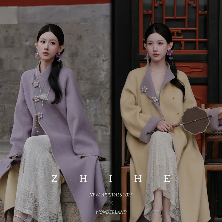 无艳一禾【紫云簪】手工坊-双色双面穿!100羊毛双面呢手工盘扣大衣