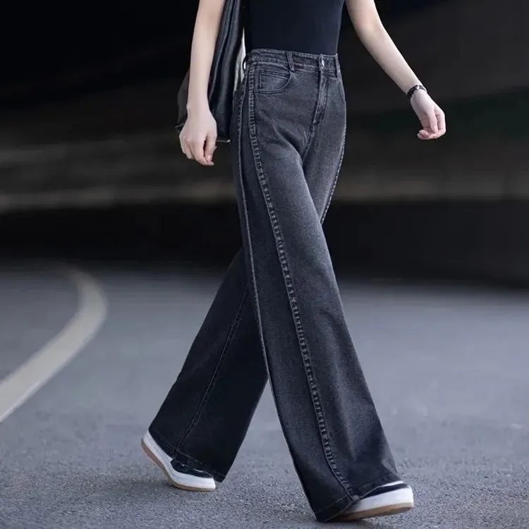 黑色牛仔裤女2025新款秋季百搭显瘦裤子休闲直筒裤宽松弯刀阔腿裤