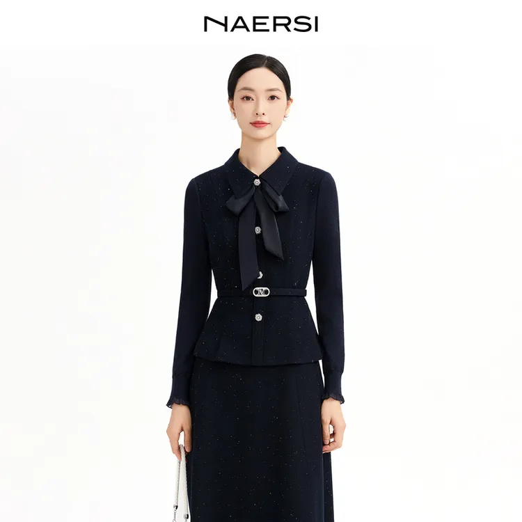 娜尔思小香风气质长袖短款时尚蓝色名媛秋冬上衣ND05117Q8