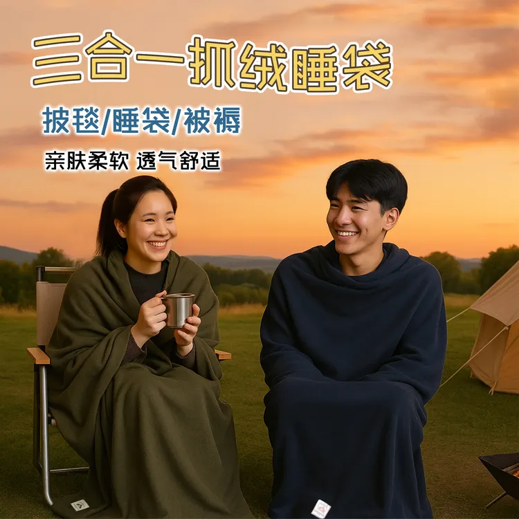 抓绒YOGOTO抓绒睡袋亲肤轻量可机洗拼接成人户外居家便携保暖隔脏内胆