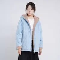 两面可穿羔毛外套牛仔蓝简约连帽保暖加厚皮草外套女时尚 21031