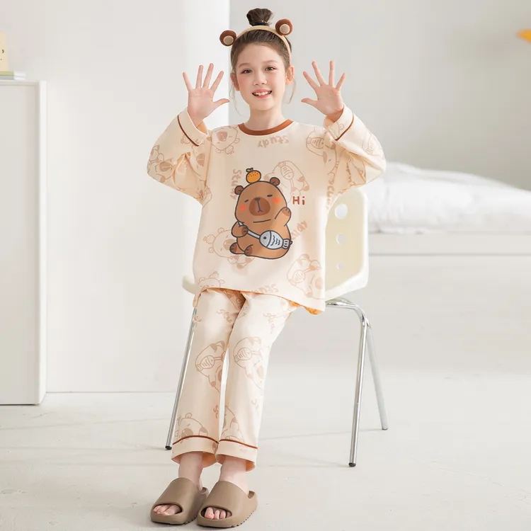 儿童纯棉睡衣春秋季女孩长袖卡通套装中大童宽松透气家居服22849
