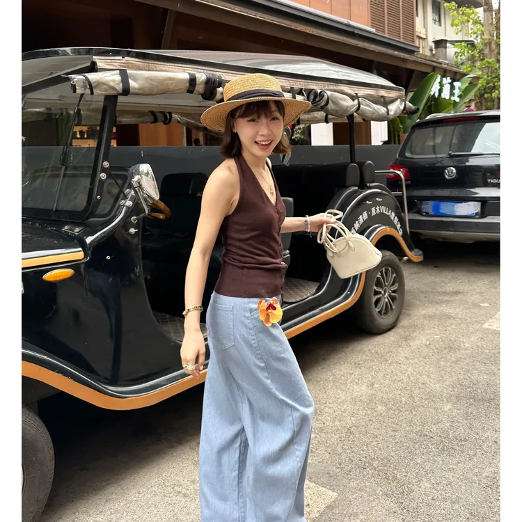 Our2【挂脖背心】显瘦百搭修身设计师款针织吊带【B7595】